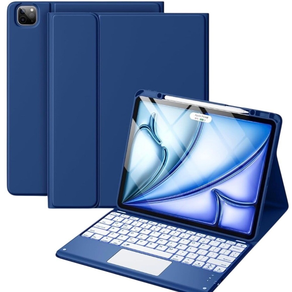 Wireless Keyboard Case with Trackpad for Tablet‎ Navy Blue Bluetooth Detachable